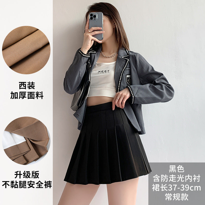 Pleated Skirt Women's Summer Jk Skirt Slimming Look New Plaid Skirt High Waist Korean Style Black A-Line Skirt Large Size Short Skirt