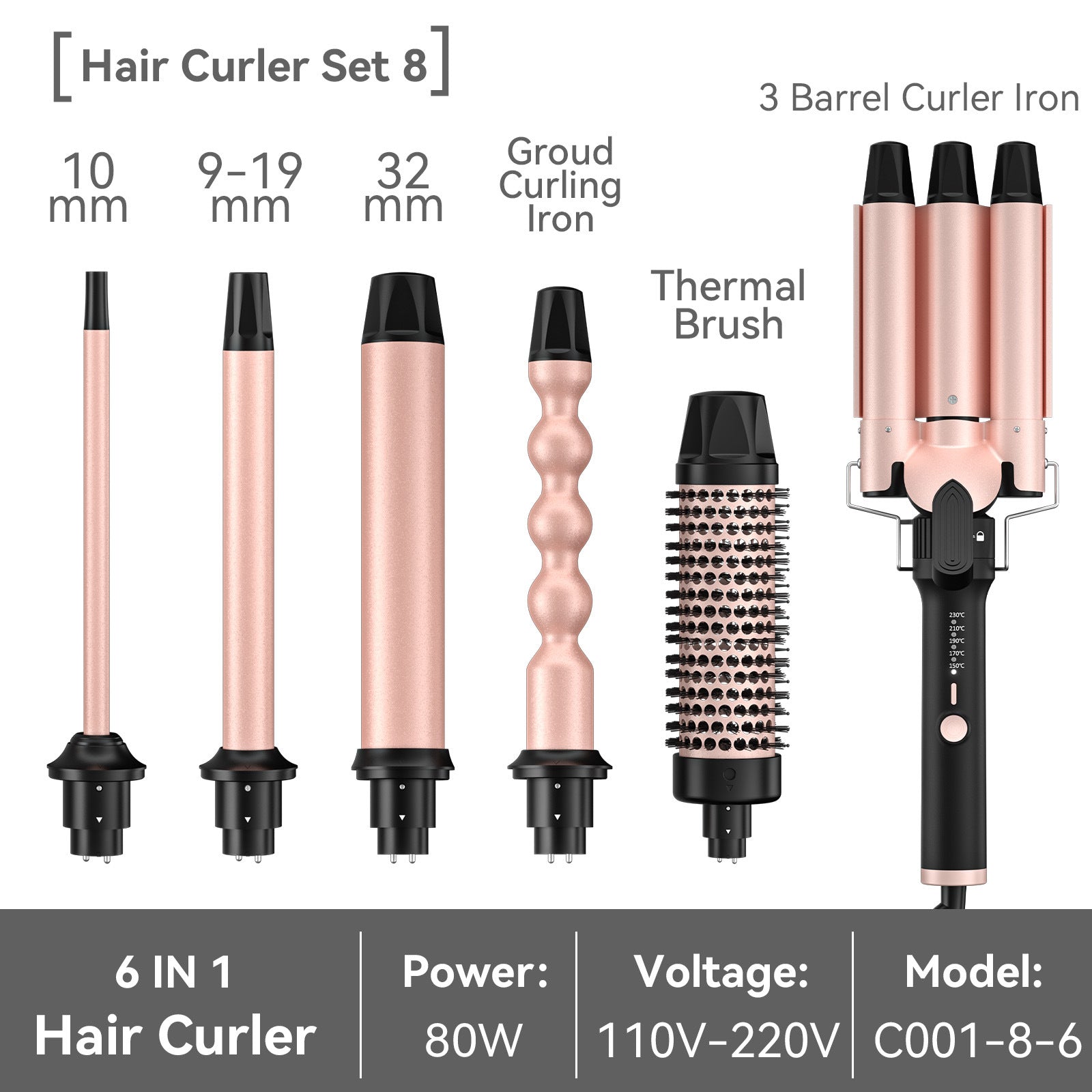 Amazon's Best-Selling All-In-One Interchangeable Curling Iron, Large Wave Curling Iron, Ceramic Multi-Functional Curling Iron Wholesale