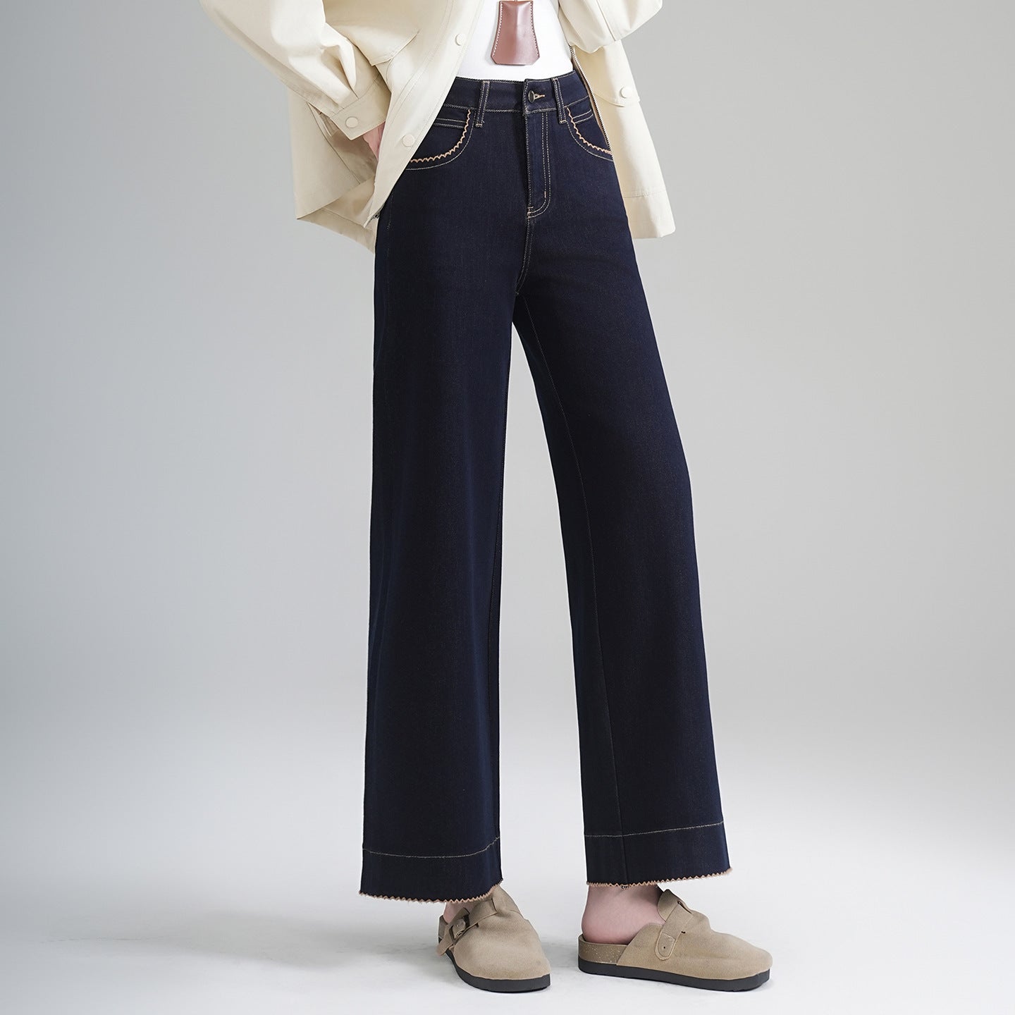 High-End Autumn and Winter New Wide-Leg Jeans for Women, Narrow Version, Loose, Slimming, High-Waisted, Drapey Casual Pants, Nine-Point Straight Pants