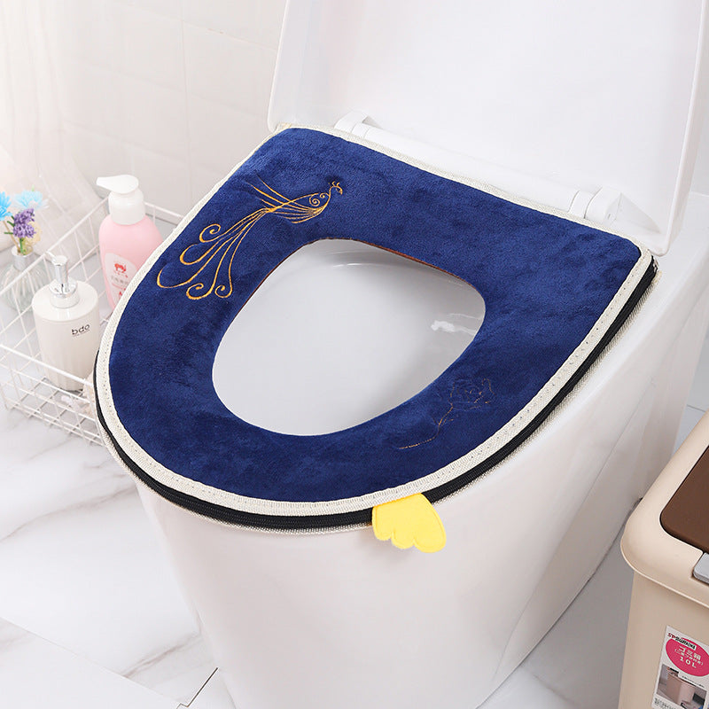 Household toilet cover portable zipper toilet seat cushion winter plush toilet seat cover waterproof thickened toilet mat
