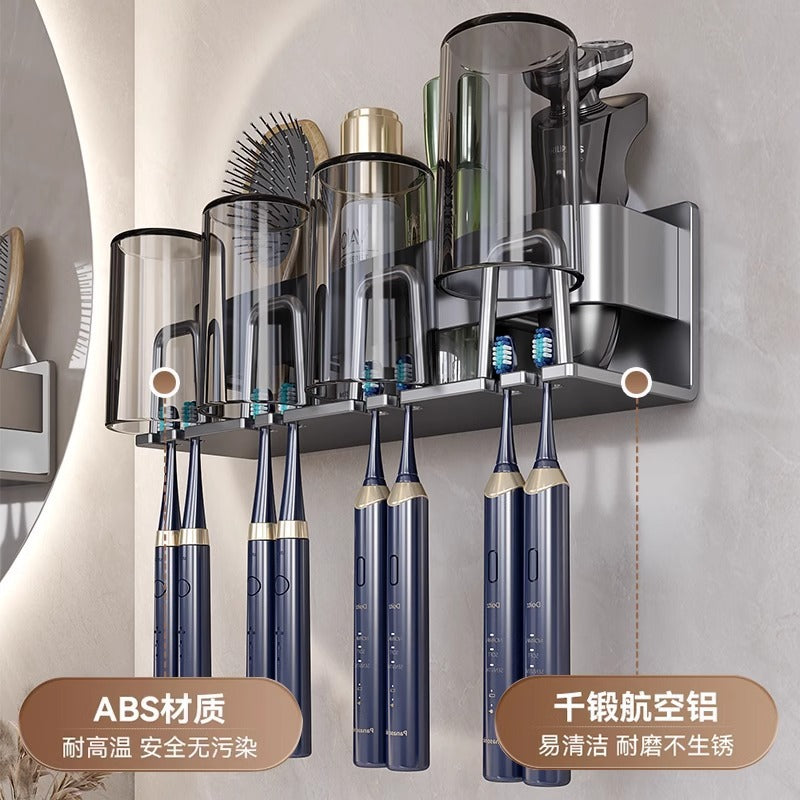 Toothbrush Storage Rack Non-Punch Brush Cup Mouthwash Cup Rack Wall-Mounted Bathroom Household Toothware Hanger