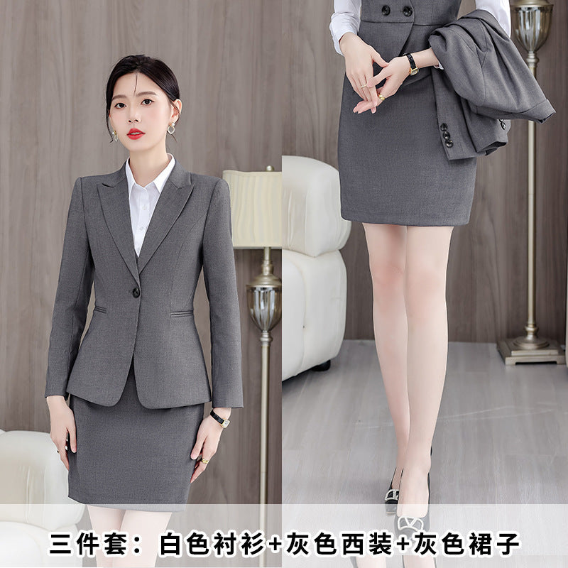 Gray Suit Women's Professional Suit Spring and Autumn Hotel Workwear Elegant Interview Formal Wear Plus Size Workwear