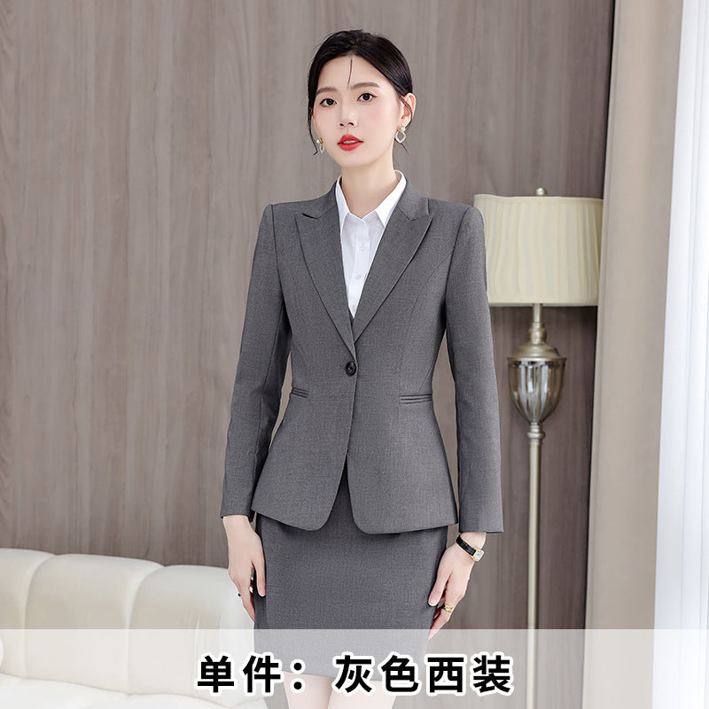 Gray Suit Women's Professional Suit Spring and Autumn Hotel Workwear Elegant Interview Formal Wear Plus Size Workwear