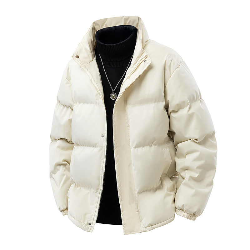 Aliexpress Foreign Trade 2025 Winter New Men's Solid Color Loose Thickened Cotton Jacket in Stock