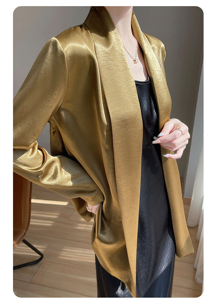 Gilt Satin Fashionable High-end Thin Jacket Spring Summer Autumn Commuter Buckle-free Suit Jacket Women's 2025 New