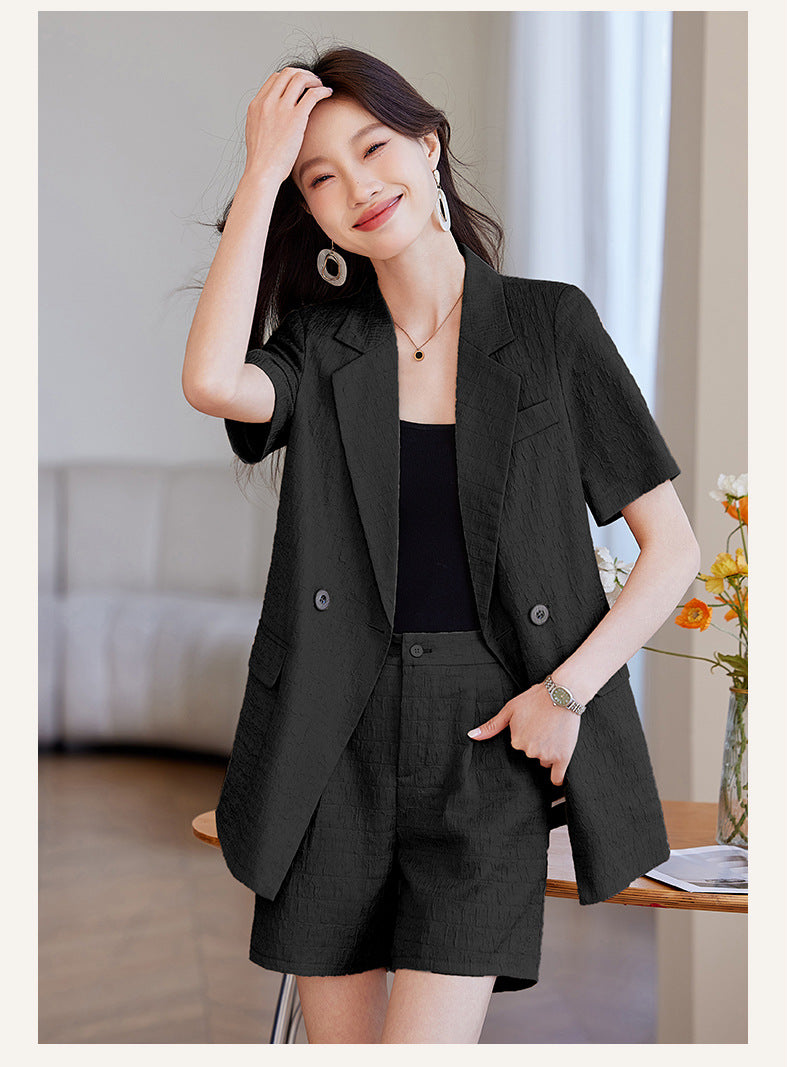 Black Short-Sleeved Suit Jacket for Women 2025 New Summer Thin Fashion Casual High-End Loose Shorts Suit