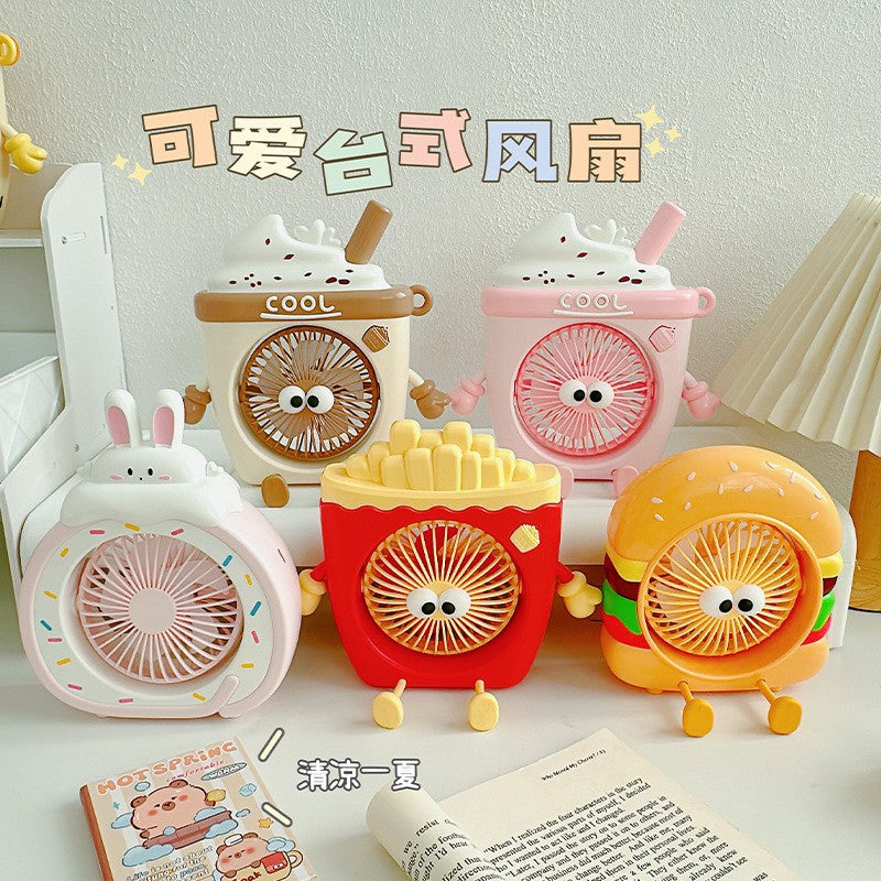 Food Toy Series Cartoon Electric Fan Summer Small Dormitory Fan USB Mini Fan Portable Handheld Fan