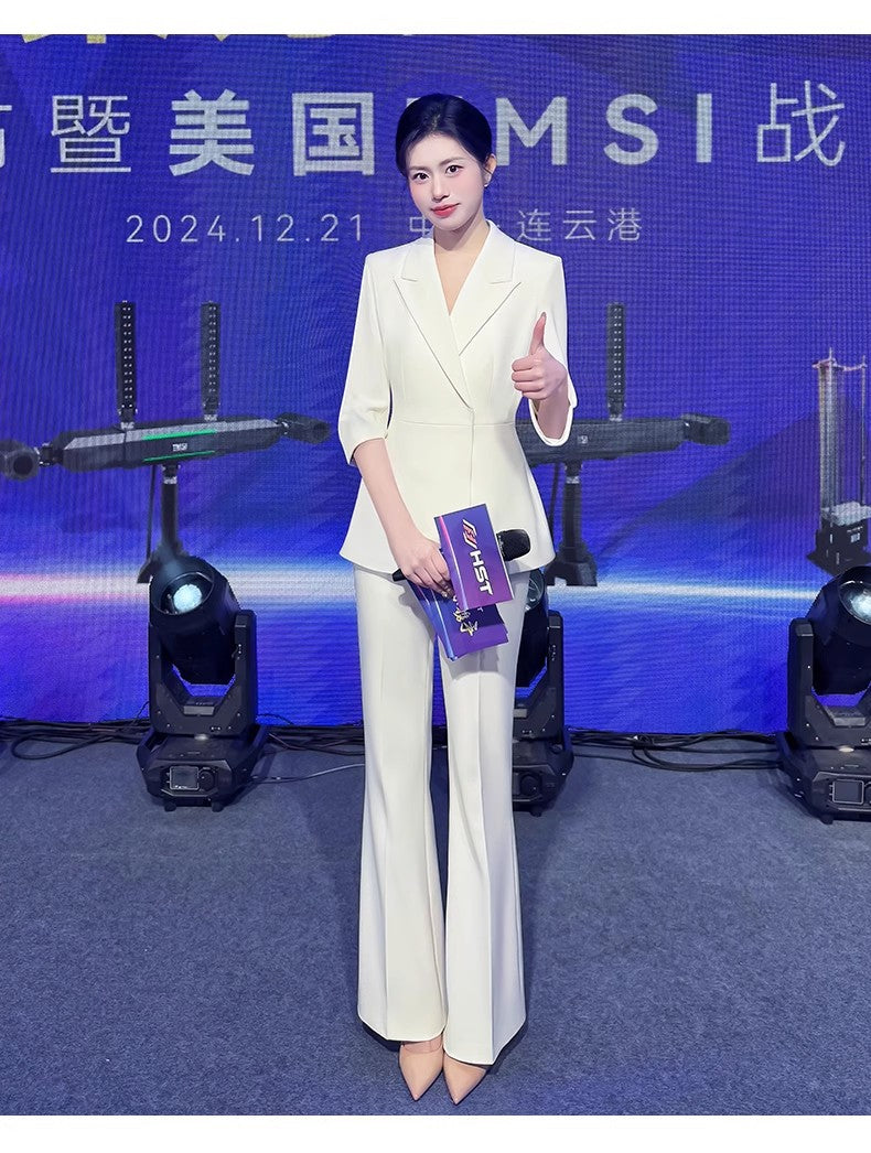 Spring and Summer Fashionable High-End White Three-Quarter Sleeve Suit Suit Host Business Formal Wear Female President Suit Workwear