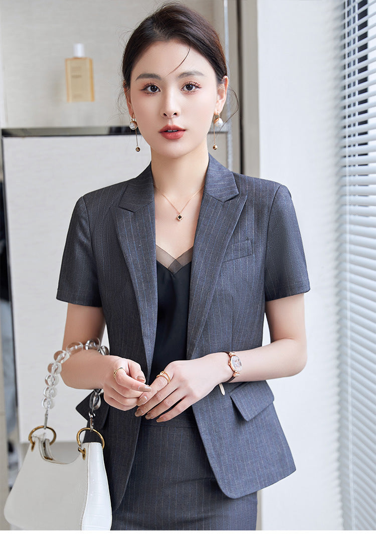 Hotel Front Desk Jewelry Store Work Clothes Classy New Stripesd Suit Suit Women's Summer Thin Short-Sleeved Business Wear