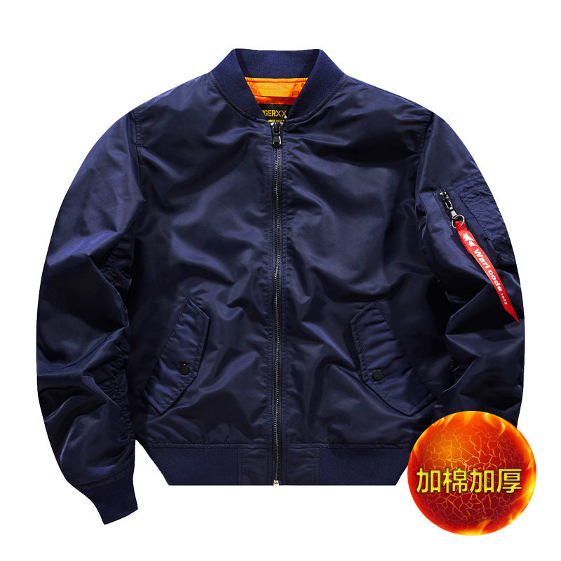 Popular Ma1 Pilot Jacket Men's Autumn and Winter Pure Color Thickeneded Jacket American Casual Cotton Jacket Same Style for Men and Women