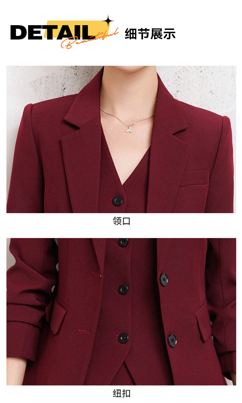 Cross-Border Red Hostess Suit Set for Women, Formal Attire for Broadcast Art Exams, Speech Competitions, Interviews, and News Anchor On-Camera Appearance