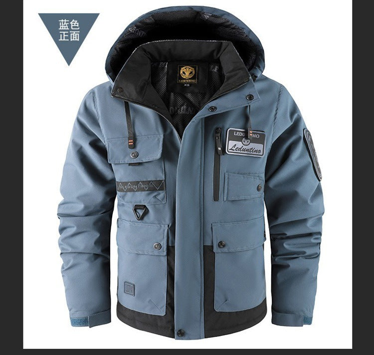 Cross-Border New Thickened Cotton Coat Outdoor Warm Cotton Coat Winter Men's Large Size Hooded Jacket Waterproof Jacket Wholesale