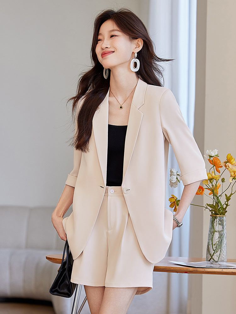 Blue Mid-Sleeve Chiffon Suit Jacket for Women 2025 New Summer Thin Style Fashionable High-End Shorts Suit