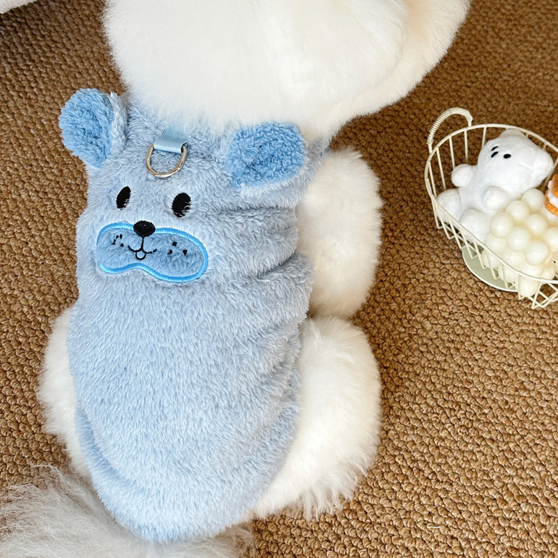Winter New Ins Style fleece-lined Warm Pet Dog Cat Clothes Teddy Bixiong VIP Cartoon Embroidered Vest