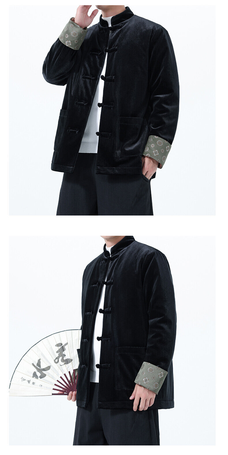 Winter Chinese-Style Tang Suit Jacket for Men, Corduroy Cotton Coat, Retro Thickened Cotton Clothing, Chinese-Style Button Cotton-Padded Jacket, Hanfu