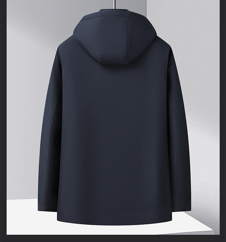 Middle-aged and elderly cotton-padded jacket 2024 winter middle-aged men's fleece-lined hooded jacket business leisure warm cotton-padded jacket