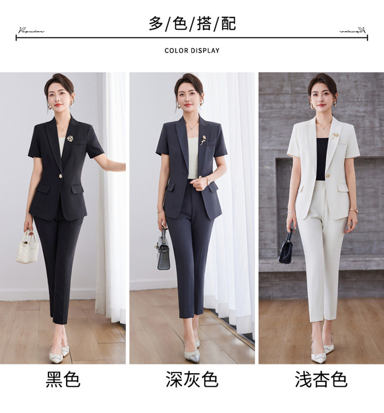 White Short-Sleeved Suit Jacket for Women Summer New Style Petite Professional Elegant Suit Suit Hotel Work Clothes Thin