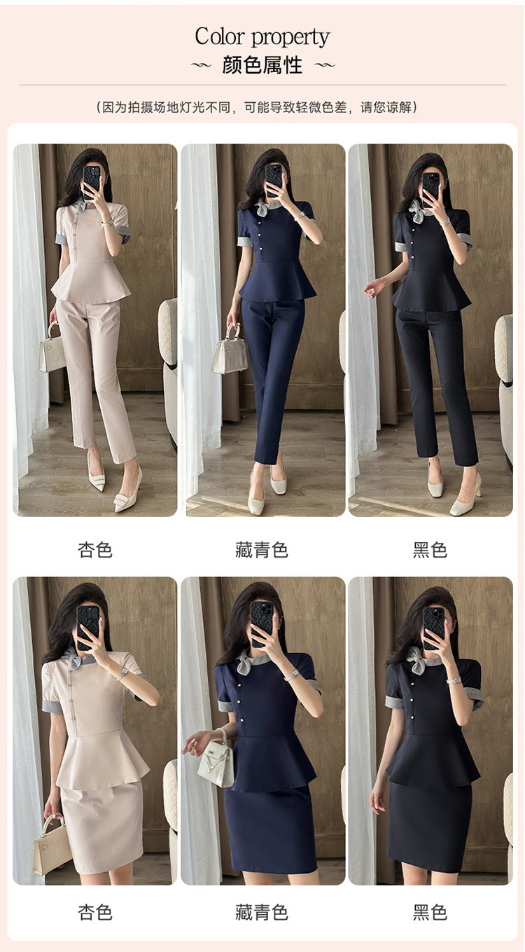 Stewardess Professional Wear Female Summer Fashion Ol Suit Beautician Workwear Sales Department Front Desk Customer Service Reception Workwear