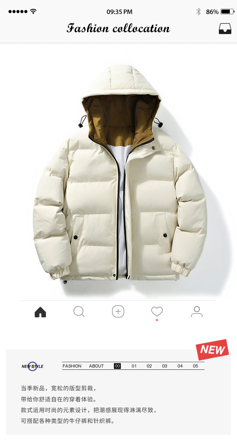 Men's Winter Casual Hooded Jacket Japanese Style Windproof Thick Warm Sports Coat