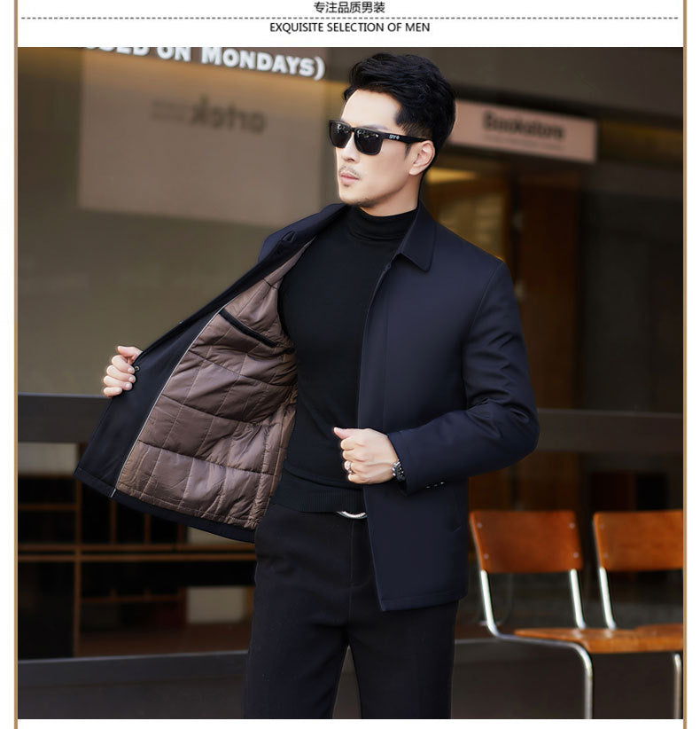2024 New Middle-aged Men's Cotton-padded Jacket Thick Warm Cotton-padded Jacket Brand Business Lapel Down Cotton-padded Jacket for Men