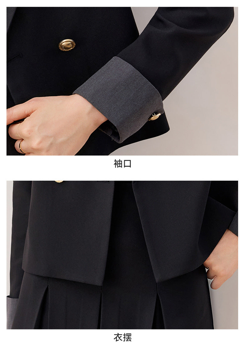 Cross-Border Black Short Blazer for Women, Petite Size, Suitable for College Students, Teacher Qualification Interview, Formal Attire, Elegant Suit with Skirt
