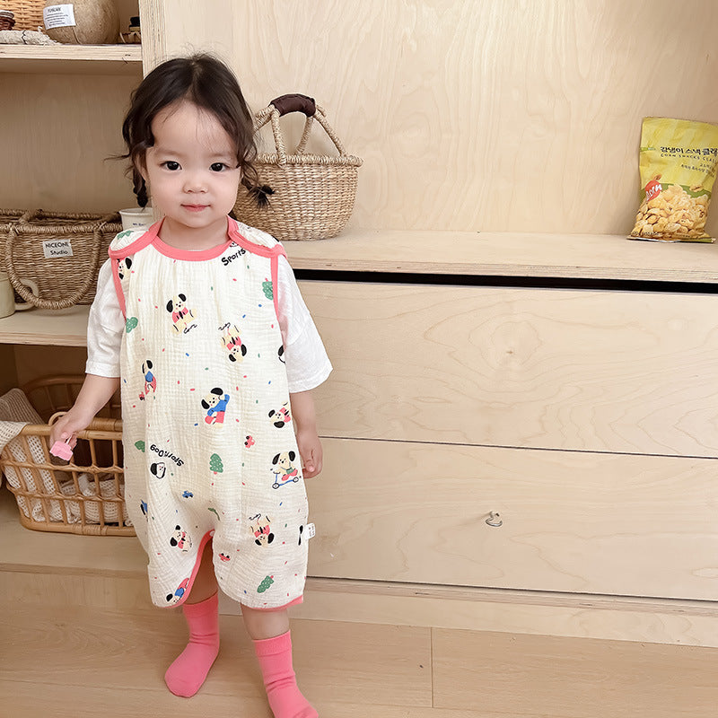 Baby Vest Sleeping Bag Summer Thin Gauze Pure Cotton Baby Kick-proof Sleeveless Children's Pajamas Air-conditioned Room Anti-cold