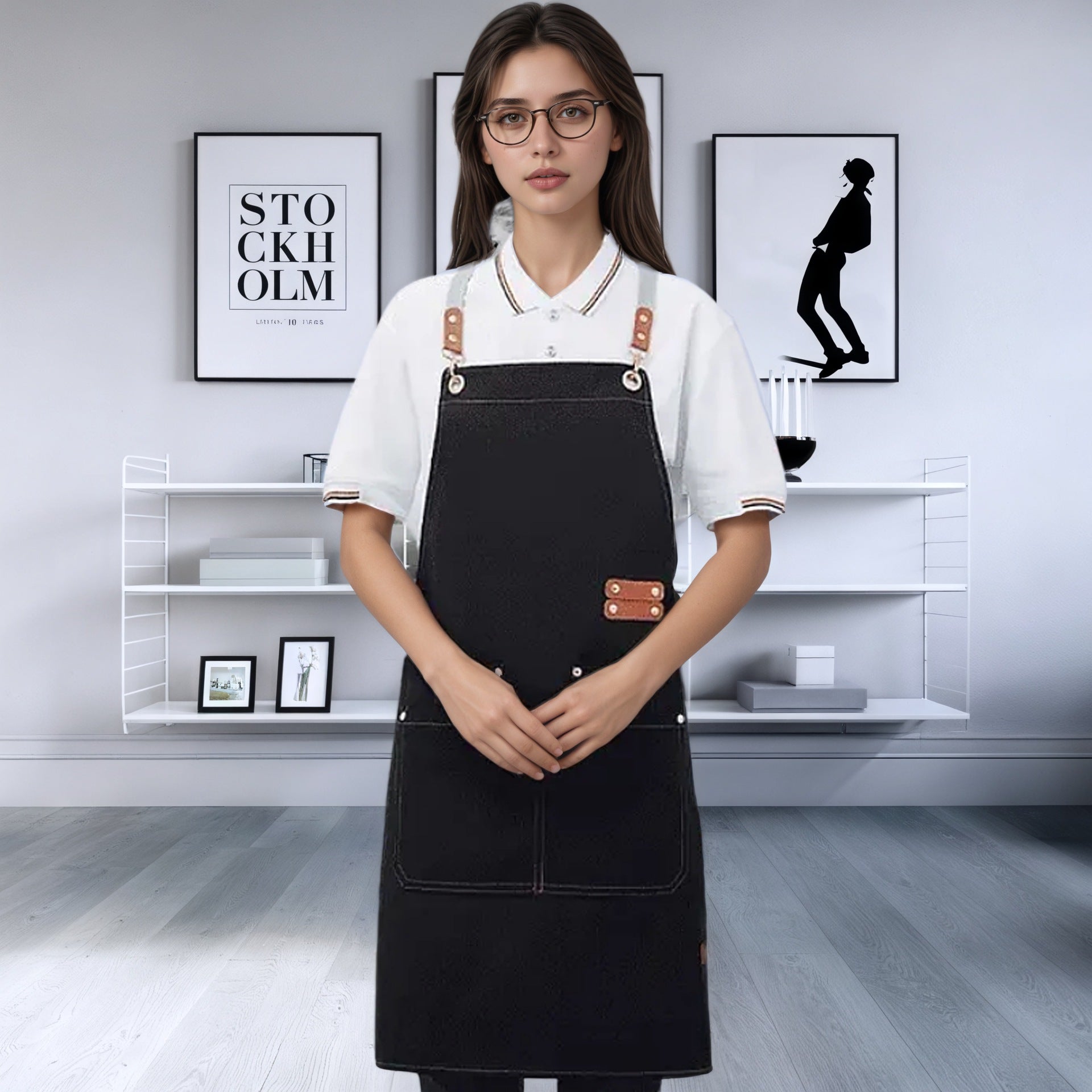 Mengniu Internet Celebrity Cross-Border Waterproof and Oil-Proof Canvas Suspenders Catering Kitchen Home Work Apron Custom Logo Printing