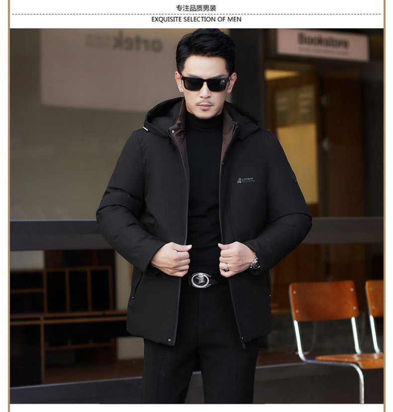 2024 winter new silk cotton-padded jacket casual men's business middle-aged cotton-padded hooded thick warm coat wholesale