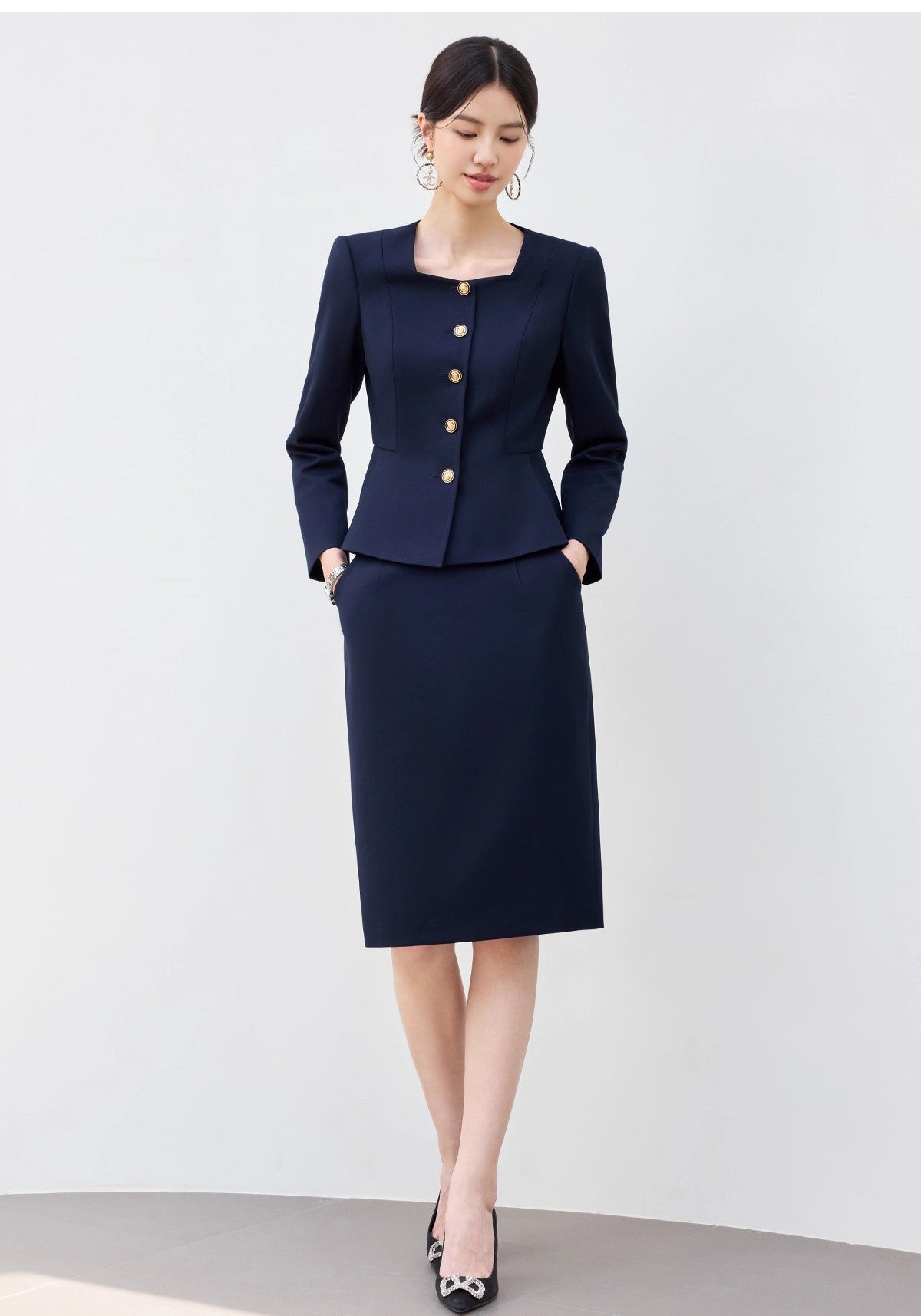 Aishangchen's High-End Navy Blue Suit Is Elegant and Versatile, Hotel Manager's Front Desk Formal Occasion Professional Wear