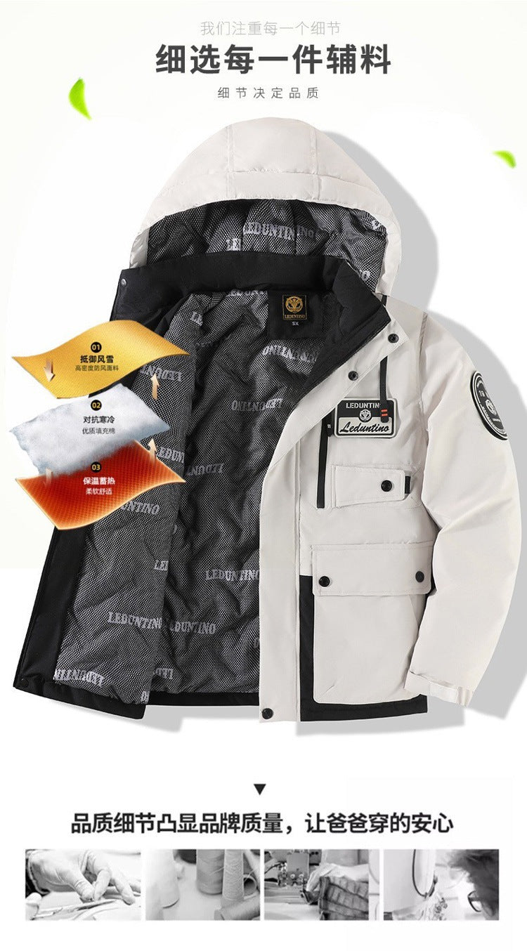 Cross-Border New Thickened Cotton Coat Outdoor Warm Cotton Coat Winter Men's Large Size Hooded Jacket Waterproof Jacket Wholesale