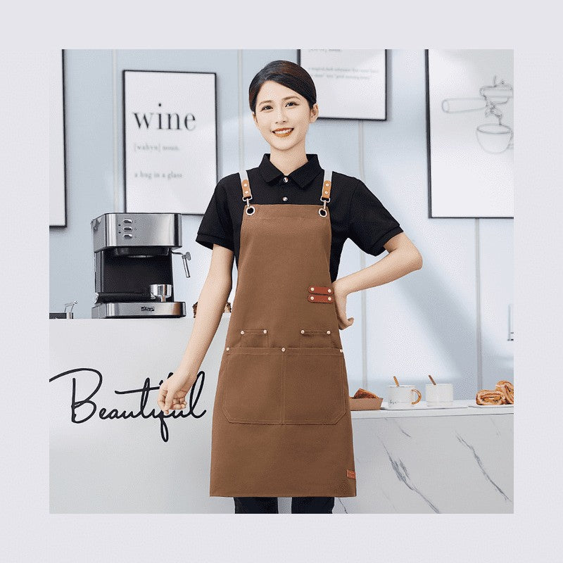 Mengniu Internet Celebrity Cross-Border Waterproof and Oil-Proof Canvas Suspenders Catering Kitchen Home Work Apron Custom Logo Printing