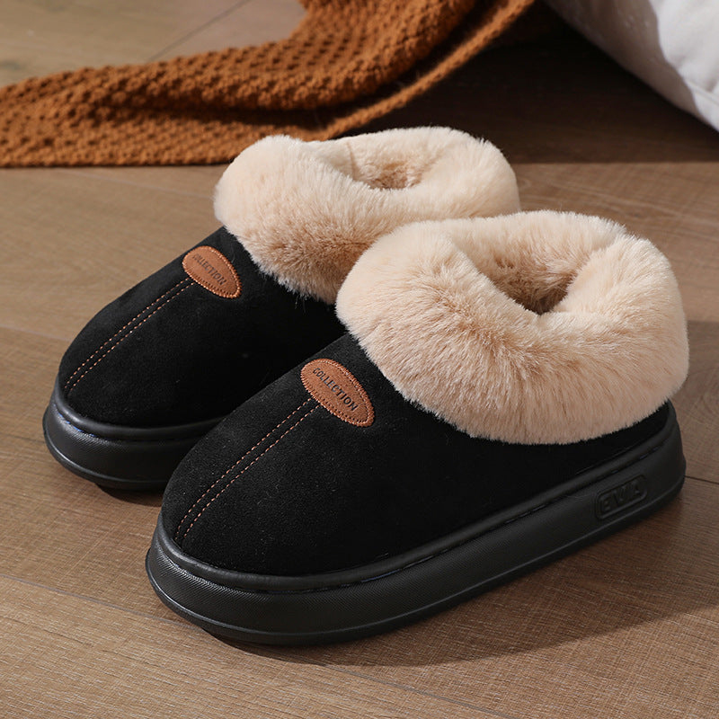Winter Warm Short-tube Thick-soled Snow Boots for Women Couple Height-increasing fleece-lined Thickened Cotton Shoes for Interior and Exterior