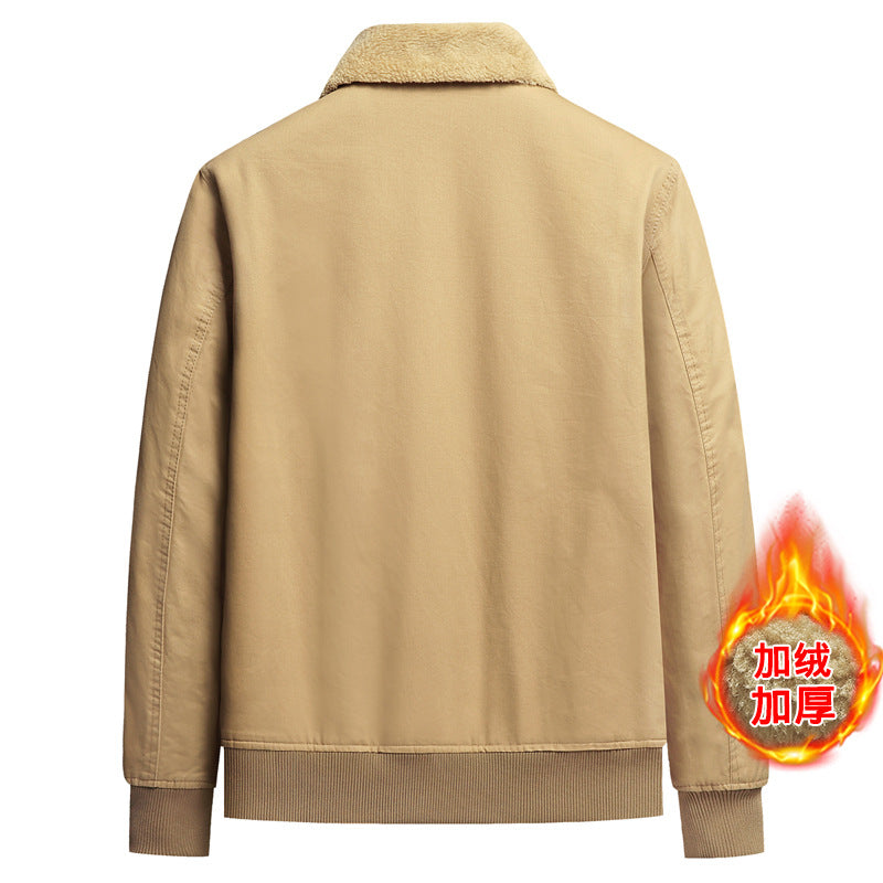 New Lamb Wool Jacket Men's Winter Thickened Wool Collar fleece-lined Overalls Cotton-padded Jacket Men's Jacket Casual Cotton-padded Jacket Aviator