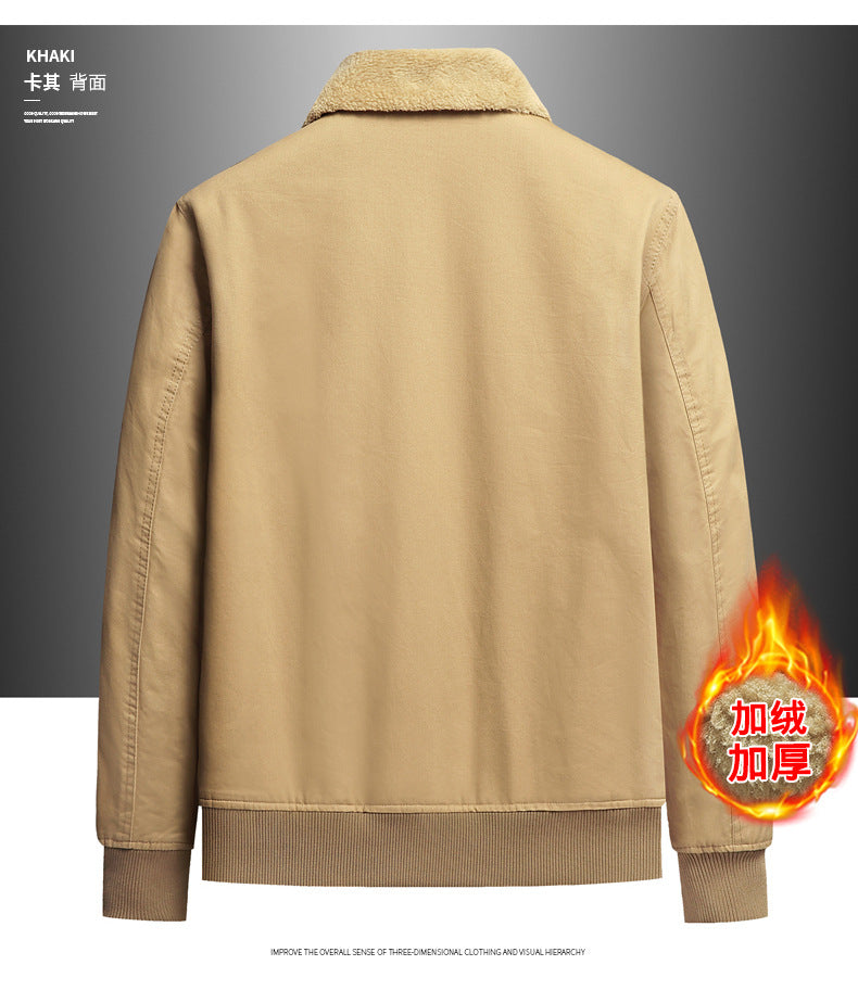New Lamb Wool Jacket Men's Winter Thickened Wool Collar fleece-lined Overalls Cotton-padded Jacket Men's Jacket Casual Cotton-padded Jacket Aviator