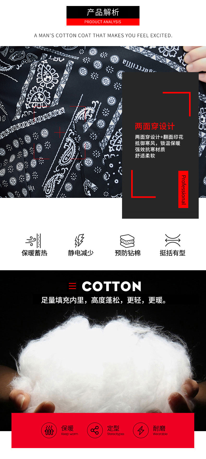 New cotton-padded coat men's winter fleece-lined thickened cotton-padded coat fashion brand Youth cotton-padded jacket Baita bread coat