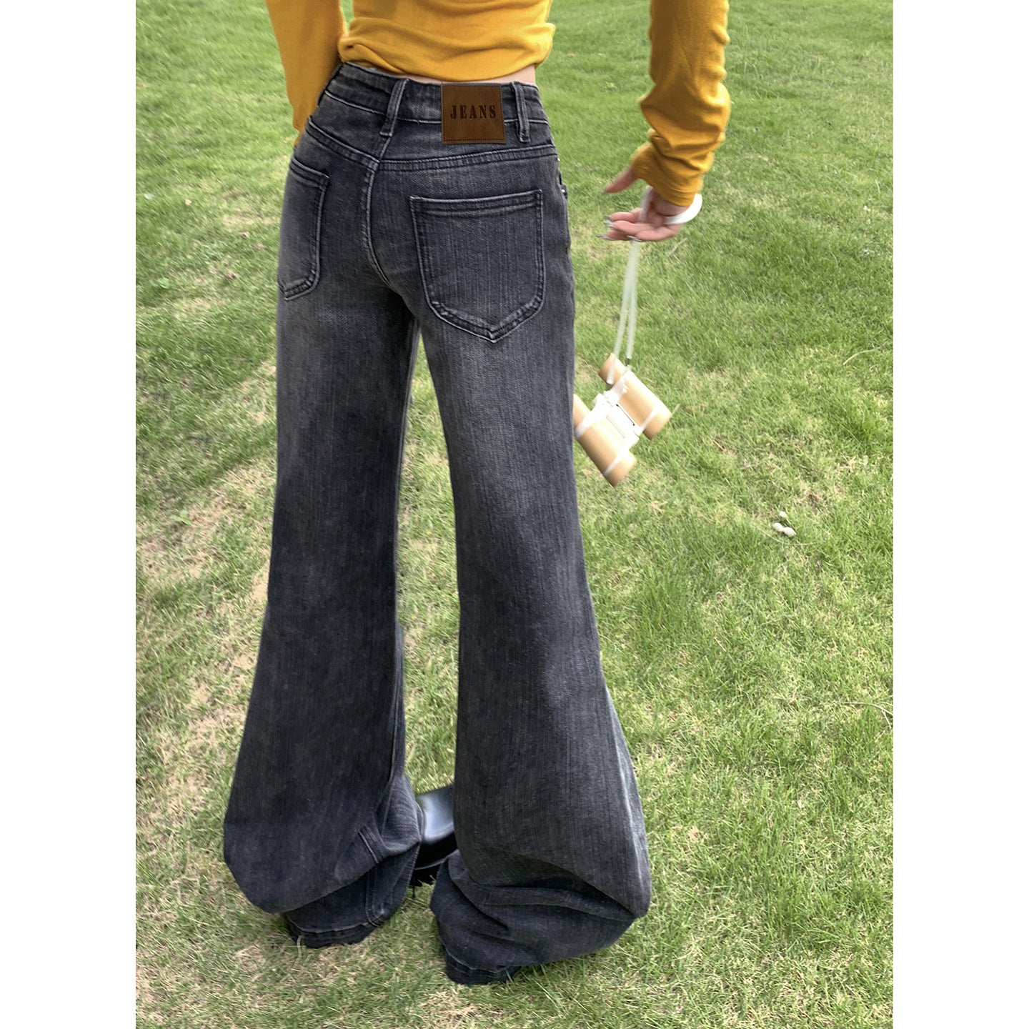 American Style Black and Gray Low-Waist Bootcut Jeans for Women 2025 Autumn and Winter New Sexy Elastic Slimming Look Versatile Bell-Bottom Pants