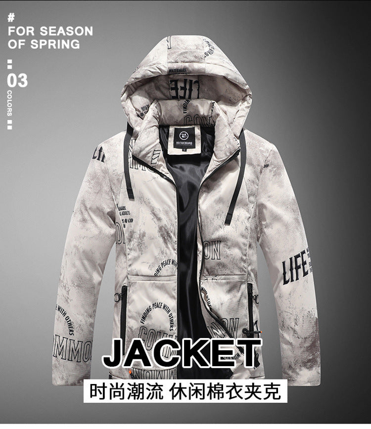 New Cotton-Padded Jacket for Men with Fur Collar, Thickeneded Jacket, Windbreaker, Winter Casual Hooded Warm Cotton Jacket, Mid-Length