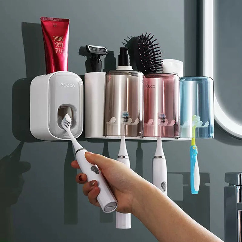 Wall-mounted toothbrush holder toilet non-perforated toothpaste toothbrush storage rack transparent mouthwash cup brushing cup suit