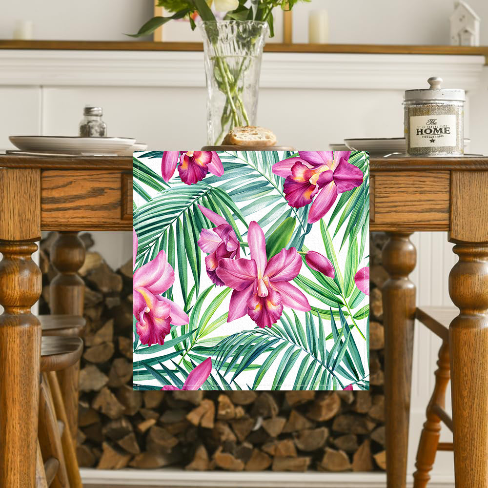 Cross-border New Orchid Table Flag Amazon Digital Printing Home Fabric Decorative Tablecloth Linen Tablecloth Cushion Tea Flag