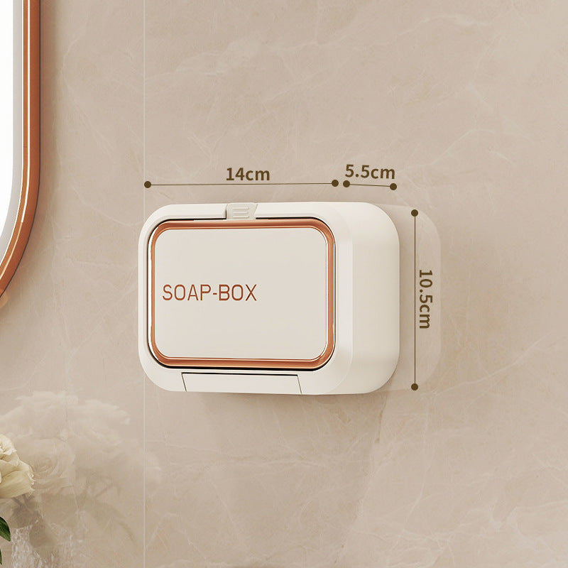 Wall-Mounted Soap Holder, Creative Punch-Free Soap Box for Home Bathroom, Flip-Top Drainage Storage Rack for Export