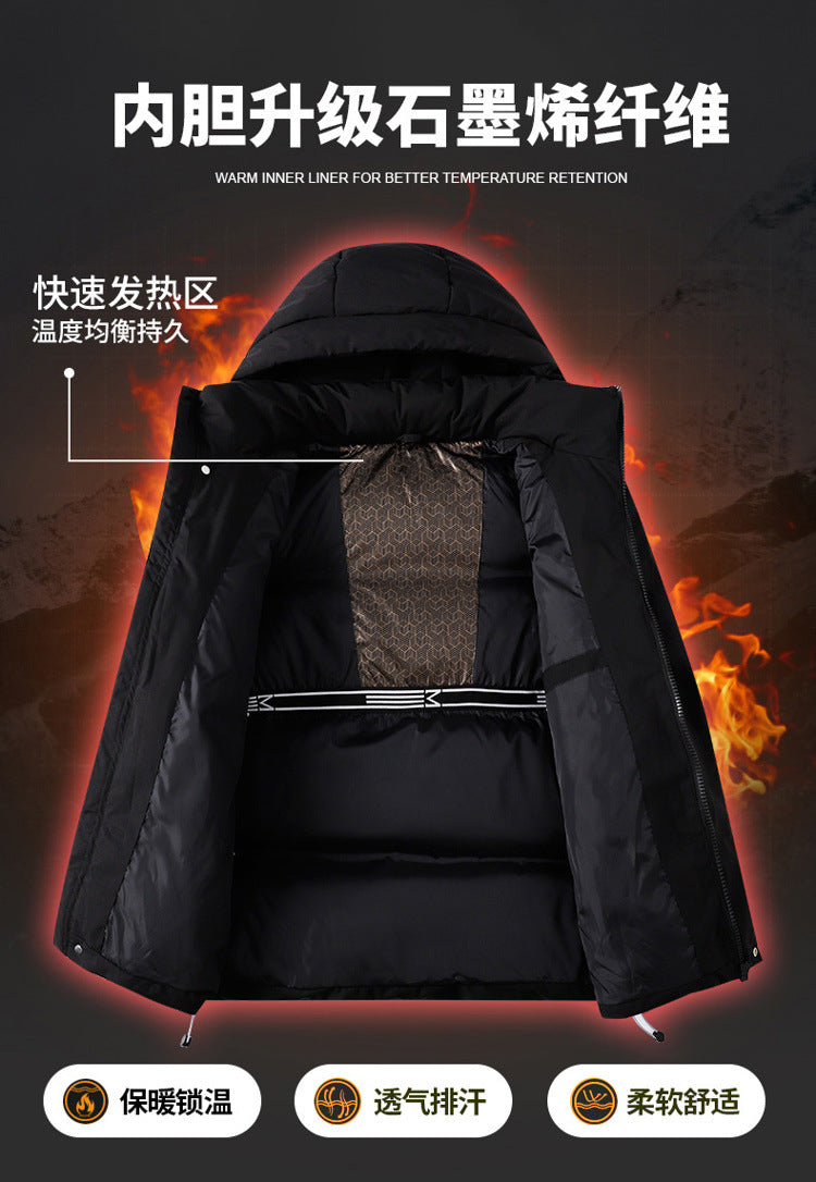 Autumn and Winter New Graphene Cotton Coat, Warm Couple's Same Style Hooded Cotton Jacket, Thickened Winter Coat