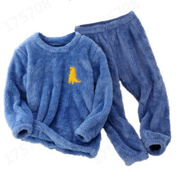 2024 Amazon independent station new children's clothing home wear flannel cartoon embroidered suit boys and girls wear