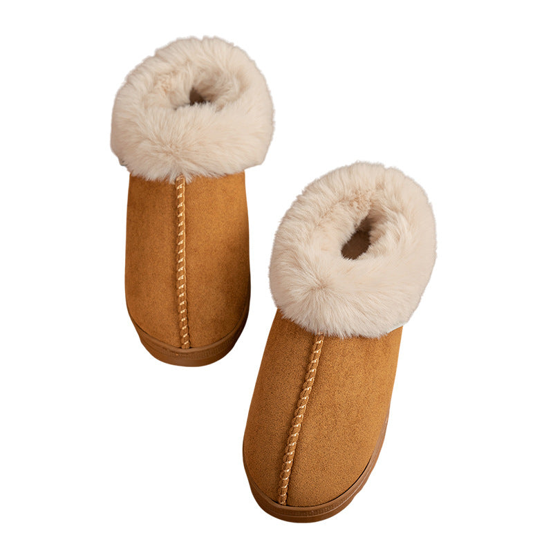 High-end brand slippers cotton slippers women's winter outdoor wear thick-soled home spring and autumn warm non-slip wool boots brown