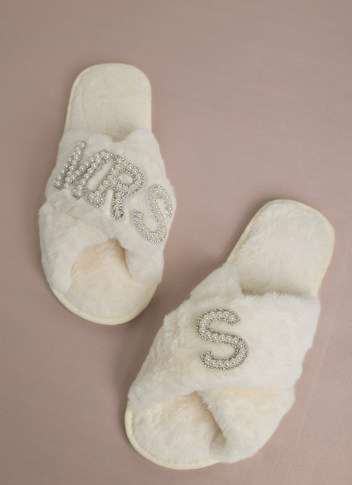 Bride Plush Slippers Cross-Border Popular Pearl Letters Bride Cross Plush Slippers Bachelor Party Wedding