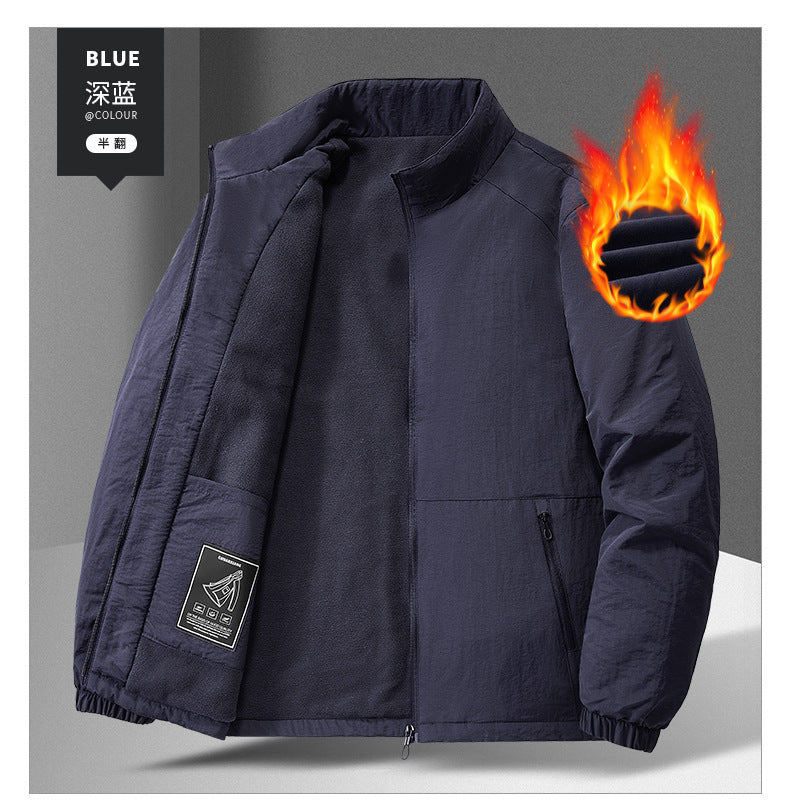 Cross-Border 2025 Tiktok Hot New Style Fleece-Lined and Cotton-Padded Men's Jacket for Outdoor Sports, Loose Korean Style Casual for Middle-Aged Men