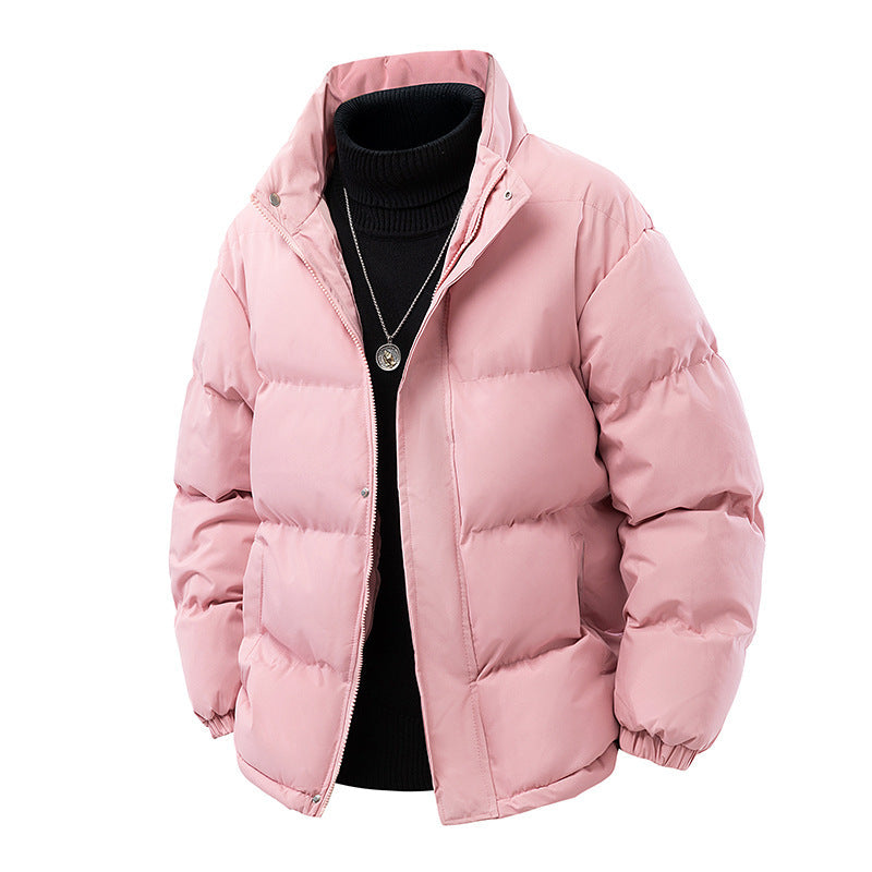 Aliexpress Foreign Trade 2025 Winter New Men's Solid Color Loose Thickened Cotton Jacket in Stock