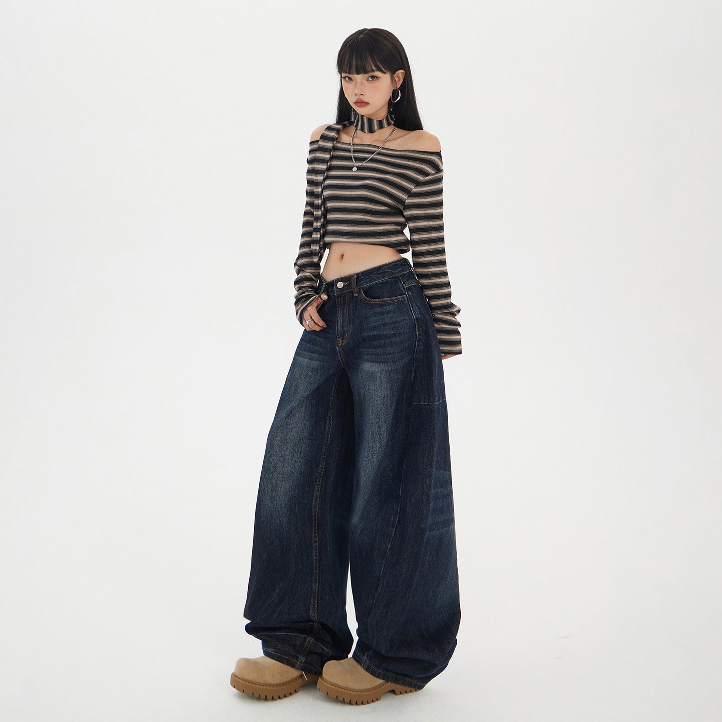 Yc & American Retro Loose Wide-Leg Pants Autumn and Winter Versatile Scimitar Pants Drapey Sickle Jeans Women's New Style