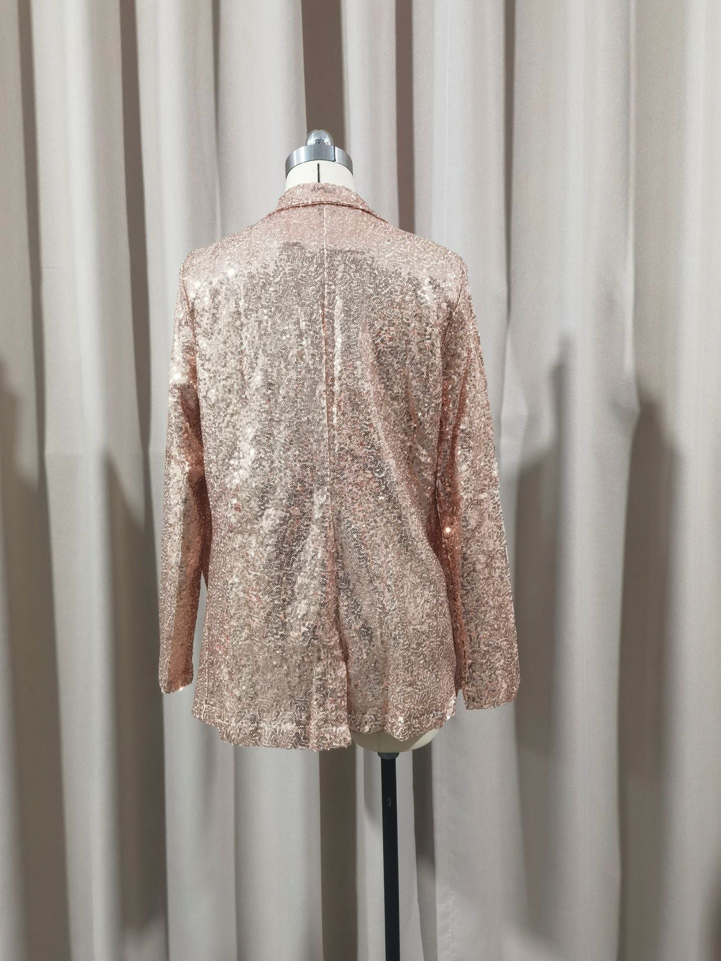 European and American Amazon Cross-border New Commuter Style Solid Color Cardigan Suit Collar Long Sleeve Casual Sequin Suit Jacket Women