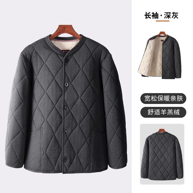 Old People's Cotton-padded Coat fleece-lined Thickened Dad's Cotton-padded Coat Grandpa Lamb Velvet Warm Cotton-padded Coat Home Loose Small Cotton-padded Coat