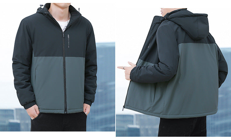2024 Autumn and Winter New Cross-Border Men's Cotton Jacket Large Size Comfortable Fleece-Lined Warm Coat with Detachable Hood